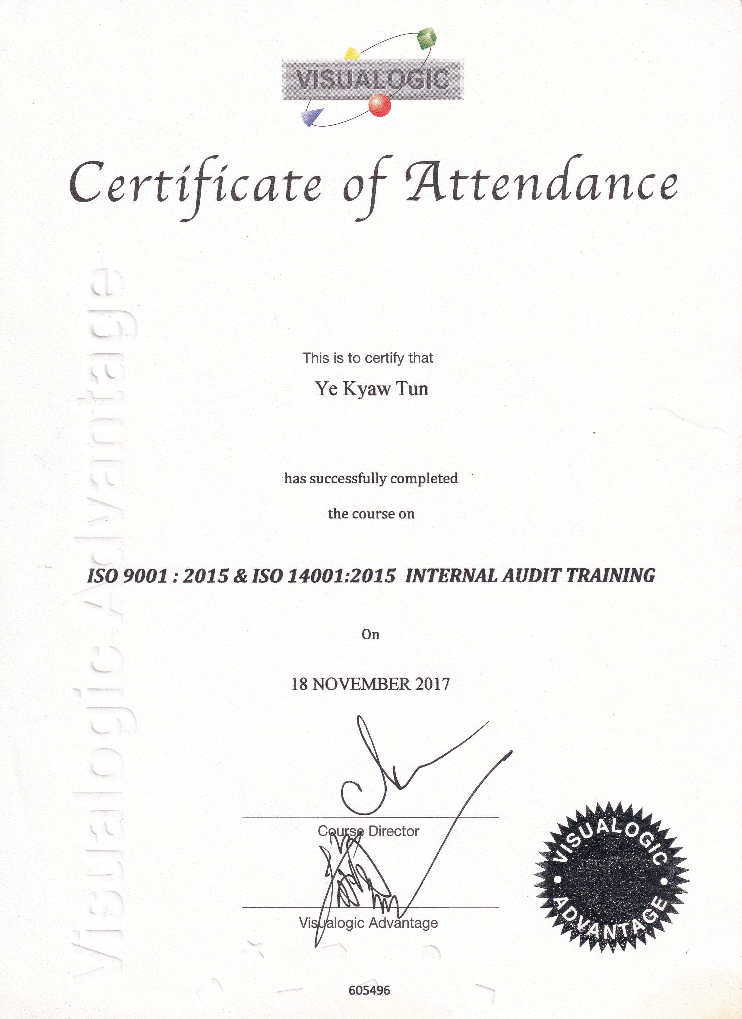 Internal Audit Training Certificate