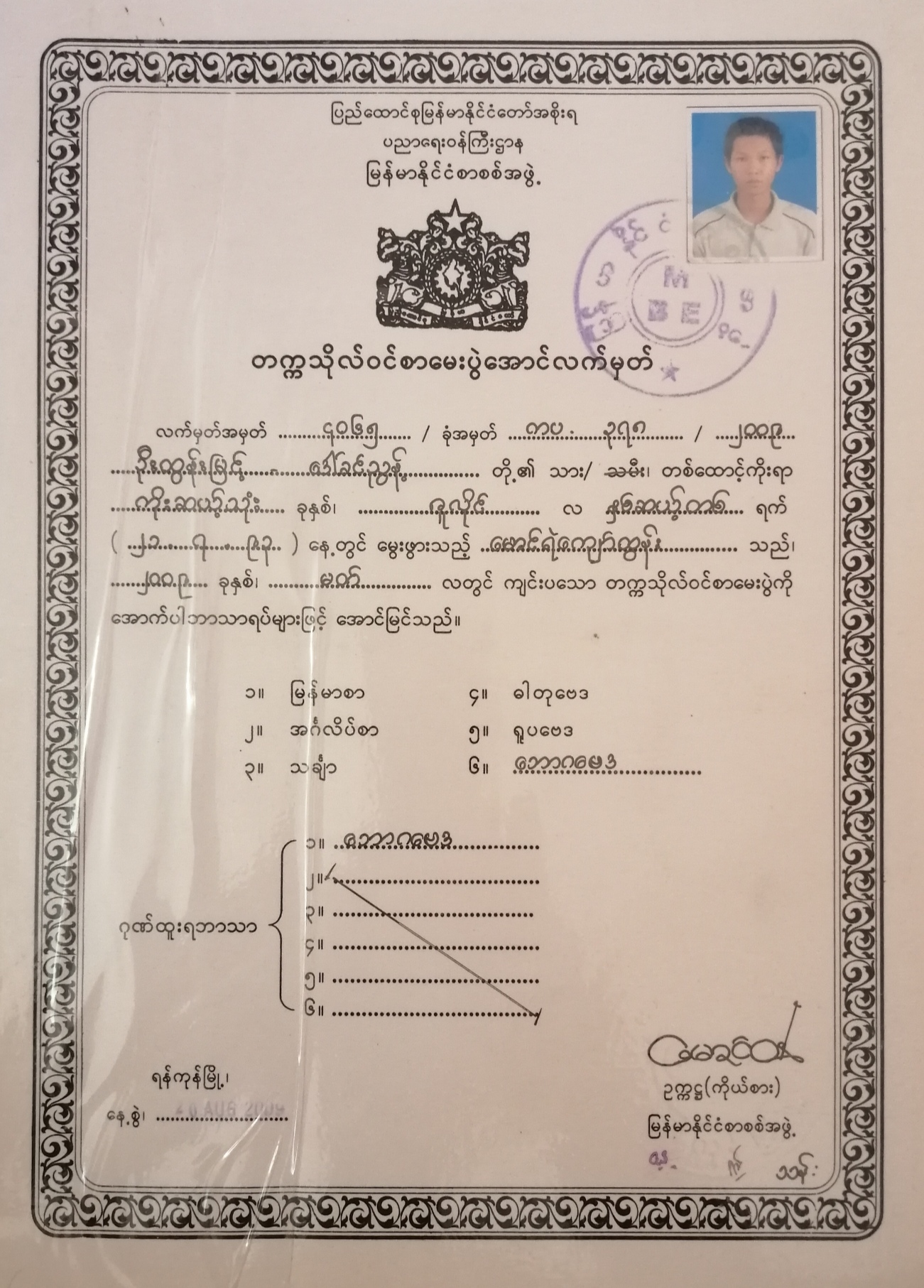 Matriculation Certificate